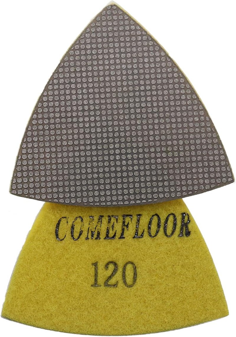 ComeFloor Triangular Diamond Polishing Pads for Corner Edge, Electroplated Sanding Pads for Oscillating Multi-Tools, 3’’(80mm), Grit 120, 4PCS - Image 1